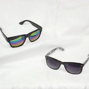 Retro Cool Square Black / Zebra Sunglasses Lot w/ Polarized Mirror Lens EL378